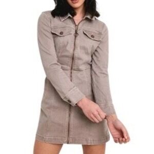 Urban‎ Outfitters BDG June Beige Tan Denim Zip Front Mini Dress Size 4